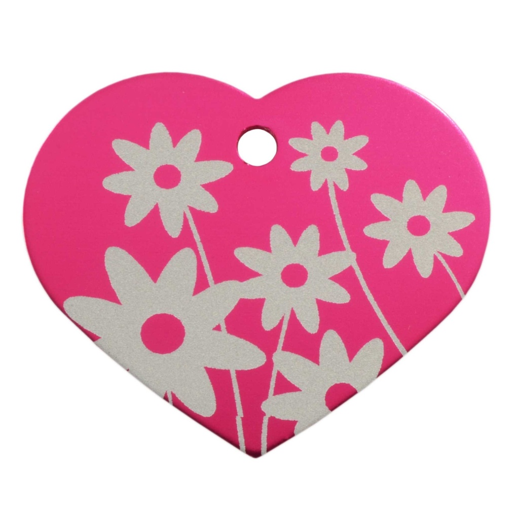 Lg Heart Flowr Pet Tag Pink