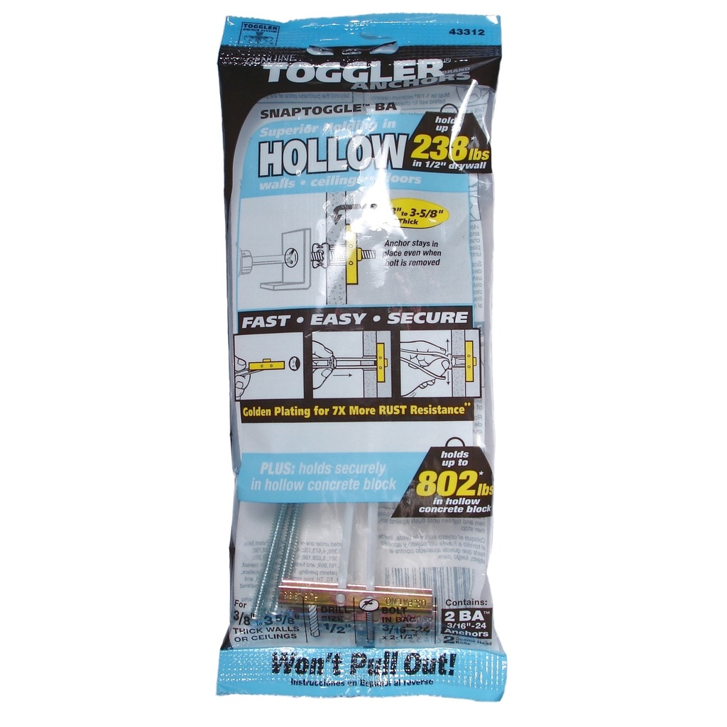 [MF650350] 3/16-24x 2-1/2Snaptoggle Bolt