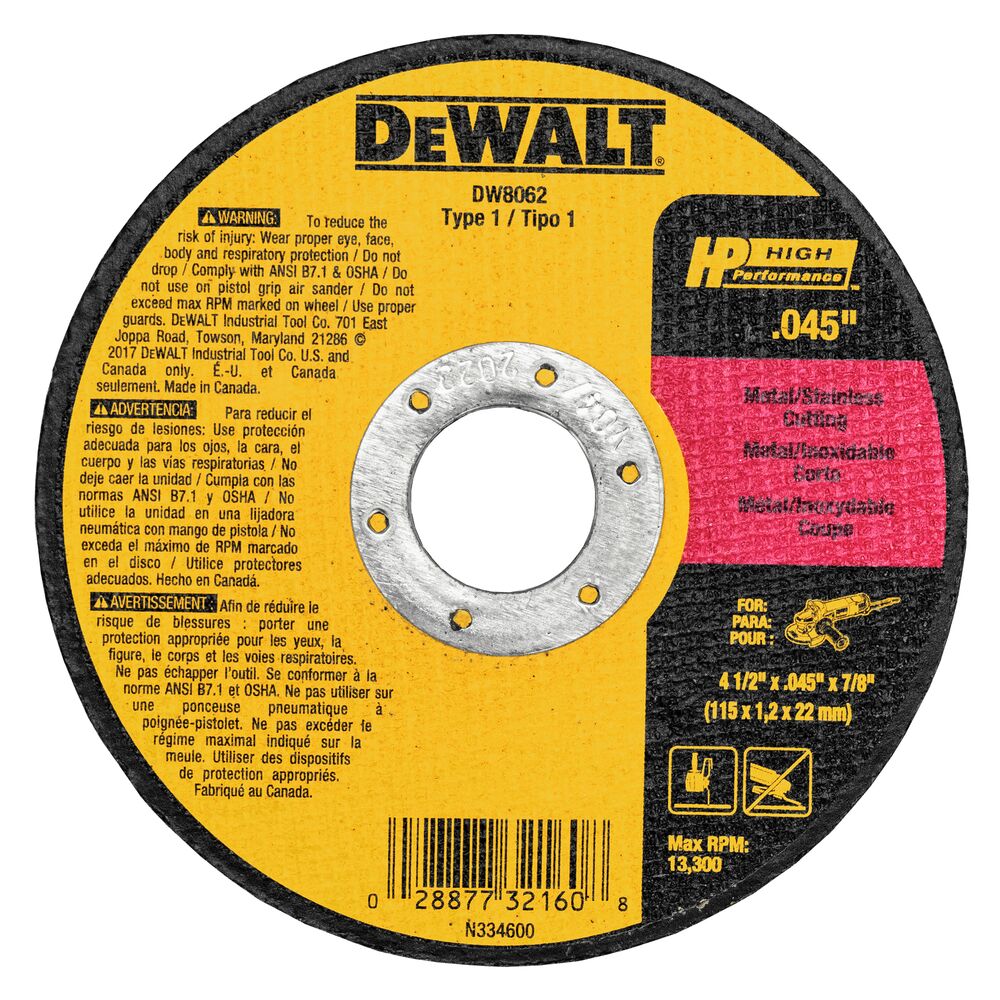 [DW8062B5] DeWalt Stainless 4 1/2"x7/8 Blade