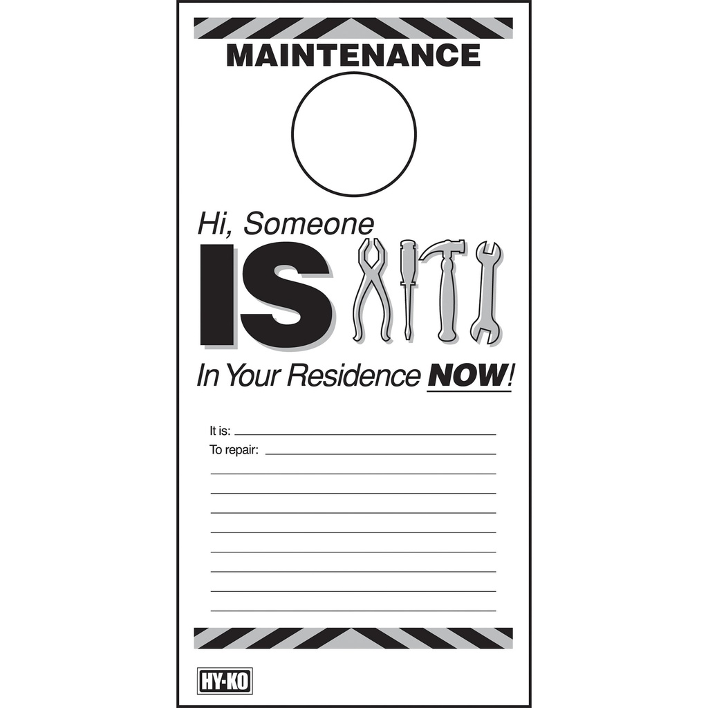 MAINTENANCE DOOR HANG TAG