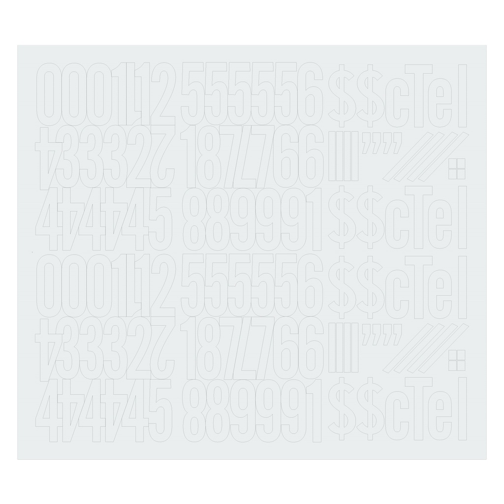 [MFA00260] 4IN LOW TAC WHT NBRS/LTRS/SYM