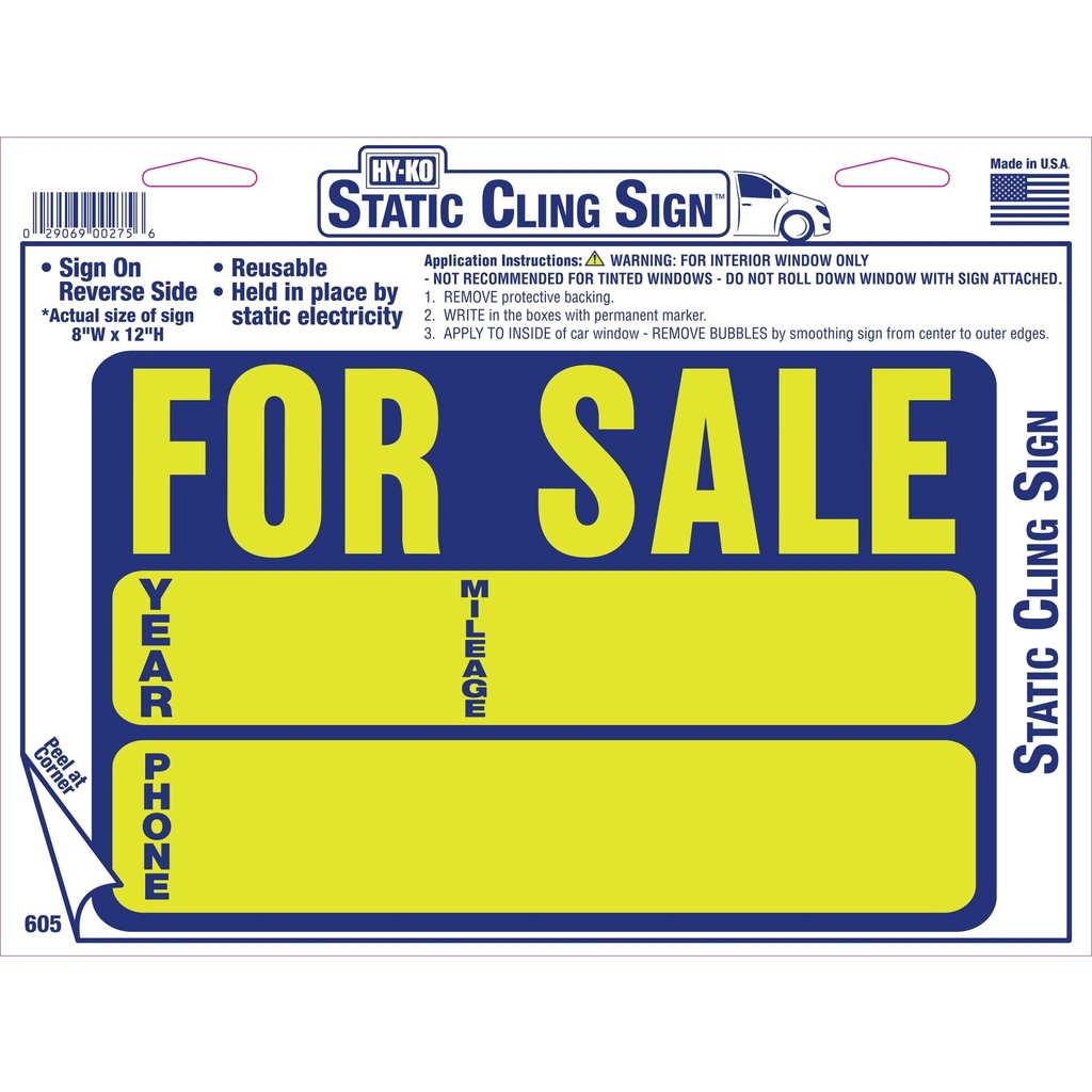 [MFA00275] AUTO FOR SALE STATIC CLING B/Y
