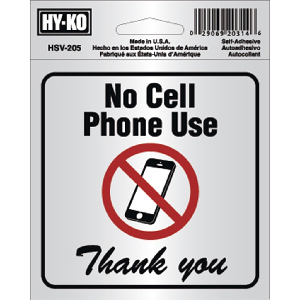 [MFA20314] 4X4IN SELF ADH NO CELL PHONES