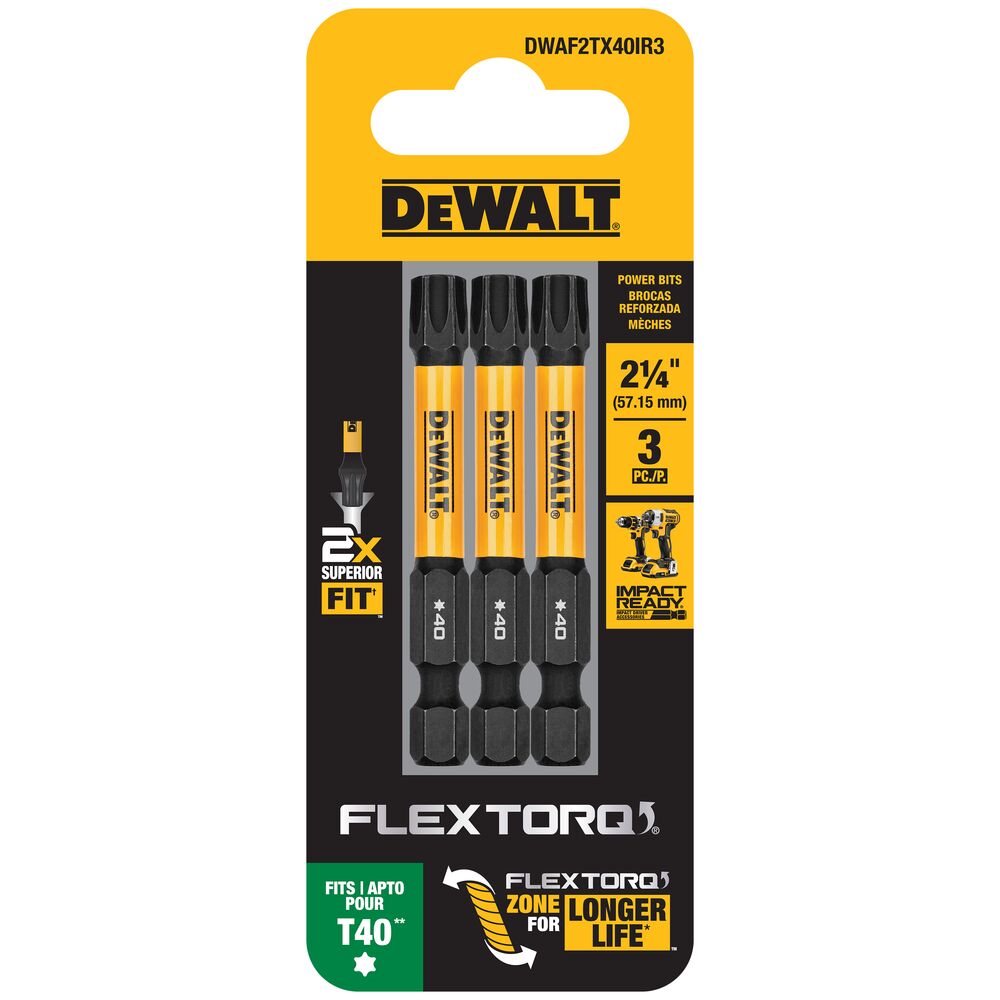 [DWAF2TX40IR3] DEWALT Flextorq 1/4-in x 2-in Torx Impact Driver Bit (3-Piece)